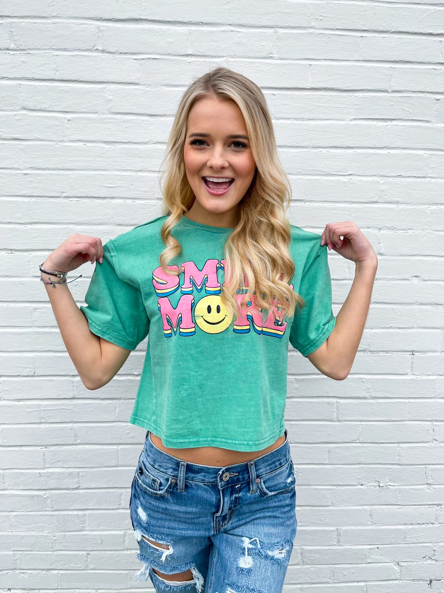 Smile More - Aqua Green Tshirt