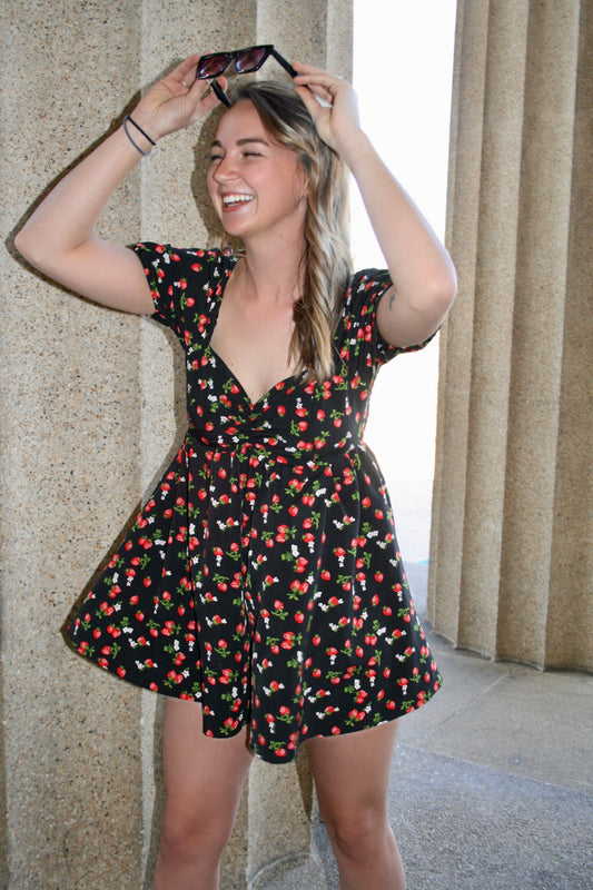 Strawberry Festival Ready- Black Romper